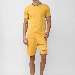 Peter England Yellow Round Neck T-Shirt & Shorts Set image 5