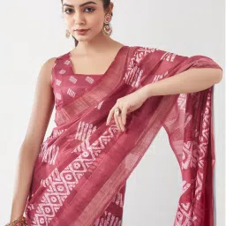 Satrani Pink Geometric Print Saree With Unstitched Blouse image 5