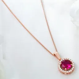 Zavya Solitaire Halo Rose Gold Plated 925 Sterling Silver Pendants for Women-picture-39