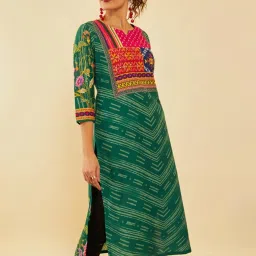Soch Green Muslin Blend Floral Printed Kurta With Sequinned image 5