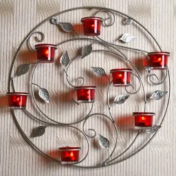 Hosley Metallic Silver Wall Sconce with Red and Clear Glasses-picture-28