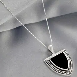 Zavya Textured Shield Rhodium Plated 925 Sterling Silver Stone Pendant for Women-picture-18