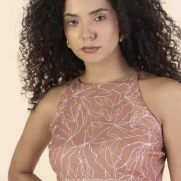 Powersutra Brown Polyester Printed Sleeveless Midi Dress image 5