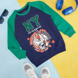 Pantaloons Junior Navy Cotton Printed Full Sleeves Sweatshirt-image-46