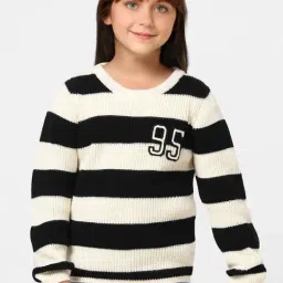 KIDS ONLY White & Black Striped Full Sleeves Sweater-image-17
