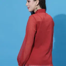 SELVIA Red Self Design Shirt image 2