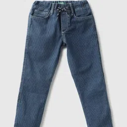 United Colors of Benetton Boys Blue Cotton Blend Striped Jeans-picture-32