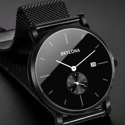 SKYLONA Men Brass Printed Dial & Stainless Steel Straps Analogue Multi Function Watch Carnival White image 5