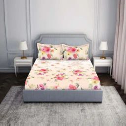 Spaces Essentials AW24 138 Cream Viscose 138 TC Double Bedsheet with 2 Pillow Covers-picture-46