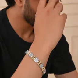 VOJ Dual Toned Textured Bracelets for Men image 3