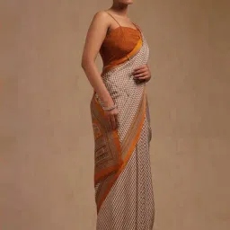 Soch Beige Floral Print Saree With Unstitched Blouse image 3