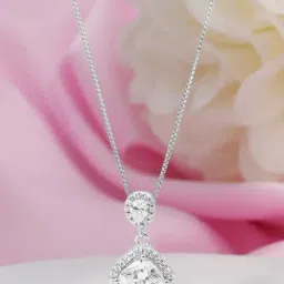 Zavya Solitaire Halo Rhodium Plated 925 Sterling Silver Pendants for Women-picture-33