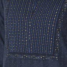 Span Blue Embroidered A Line Kurta image 5