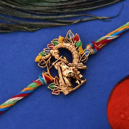 Dare by Voylla Men Gold-Toned & Red Deity Inspired Lord Krishna Rakhi With Greeting Card-picture-42
