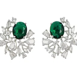 Moon Ron Rhodium-Plated Cubic Zirconia Studded Floral Shaped Studs image 4