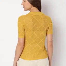 Vero Moda Mustard Self Design Polo T-Shirt image 2