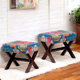 Ikiriya Rosslyn Blue Sheesham Wood Century Ottomans in Dark Mahogany Finish-picture-23