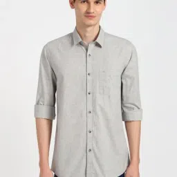 Peter England Grey Cotton Slim Fit Textured Shirt-picture-28