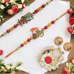 MEIRA JEWELLERY 4 Pcs Mauli Thread Rakhi With Greeting Card & Roli Chawal-picture-23