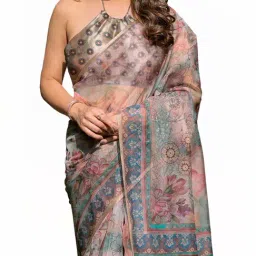MIRCHI FASHION Beige Floral Print Saree With Unstitched Blouse image 5