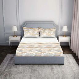 Spaces Essentials AW24 138 White & Brown Viscose 138 TC Double Bedsheet with 2 Pillow Covers-picture-33
