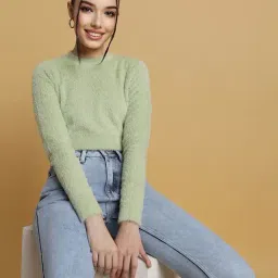 Forever 21 Light Green Regular Fit Crop Sweater-picture-38