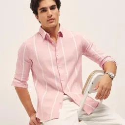 THE BEAR HOUSE Pink Cotton Slim fit Striped Shirts-picture-16