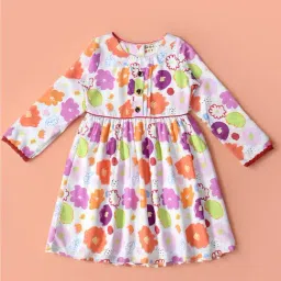 Bella Moda Kids White Floral Print Full Sleeves Fit & Flare Dress-picture-35