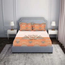 Spaces Essentials AW24 138 Coral Viscose 138 TC Double Bedsheet with 2 Pillow Covers-picture-29