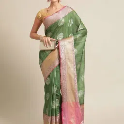 Banarasi Silk Works Green Woven Saree with Blouse image 4
