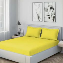 DDecor Solid Yellow 180 TC Cotton King Bed Sheet With 2 Pillow Covers-picture-49