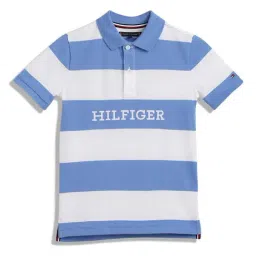 Tommy Hilfiger Kids White & Blue Striped Regular Fit Polo T-Shirt-picture-10