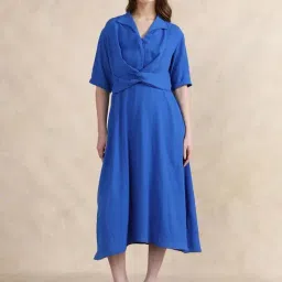 RAREISM Navy Cotton Blend Solid Three-Quarter Sleeves Dress-picture-25