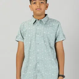 Kiddopanti Kids Light Green Printed Shirt-image-49