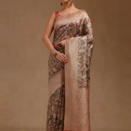 Soch Beige Floral Print Saree With Unstitched Blouse-picture-20