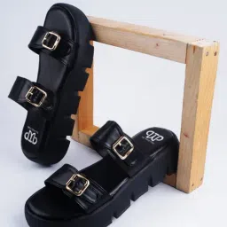 The White Pole Women's Black Casual Sandals-image-53
