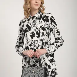 R&B Black & White Viscose Floral Print Midi Dress image 3