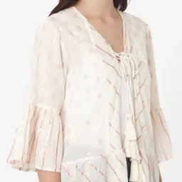 Saanjh Beige Striped Shrug image 5