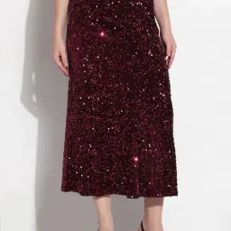 SHOWOFFFF Maroon Embellished Skirt image 2