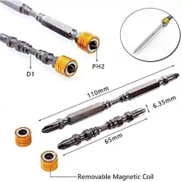 DY TOOLS Double Cross Head Long PH2 Screwdriver Bit Set Alloy Steel Magnetic Collar 6.35 mm (1/4 Inch) Hex Shank (Pack of 5) image 2