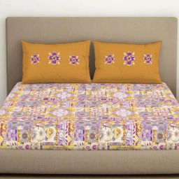 Spaces Rattan Cotton 144 TC King Bedsheet With Pillow Covers-picture-0