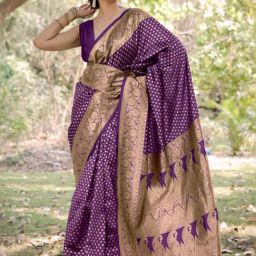 MIRCHI FASHION Purple Woven Saree With Unstitched Blouse-picture-6