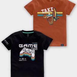 Codez Kids Black & Rust Printed T-Shirt (Pack Of 2)-picture-31