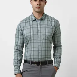 Van Heusen Green Cotton Slim Fit Checks Shirt-picture-31