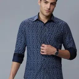 Kenneth Cole Navy Cotton Slim Fit Printed Shirt-picture-29