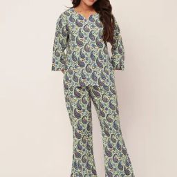 Moomaya Yellow Cotton Printed Top With Pyjamas-picture-35