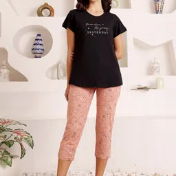 Bodycare Women Printed Pure Cotton T-Shirt & Capris Night suit-image-99
