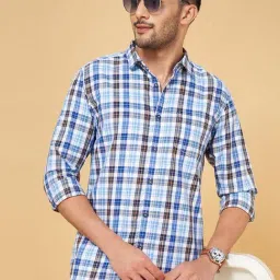 Byford by Pantaloons Navy Cotton Regular Fit Checks Shirt-image-40