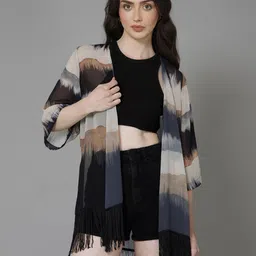 PURYS Abstract Printed Tasselled Shrug-picture-8