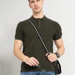 celio celio* Olive Regular Fit Textured Cotton Polo T-Shirt-picture-34